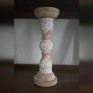 3D Carved Rustic Pillar Candle Holder